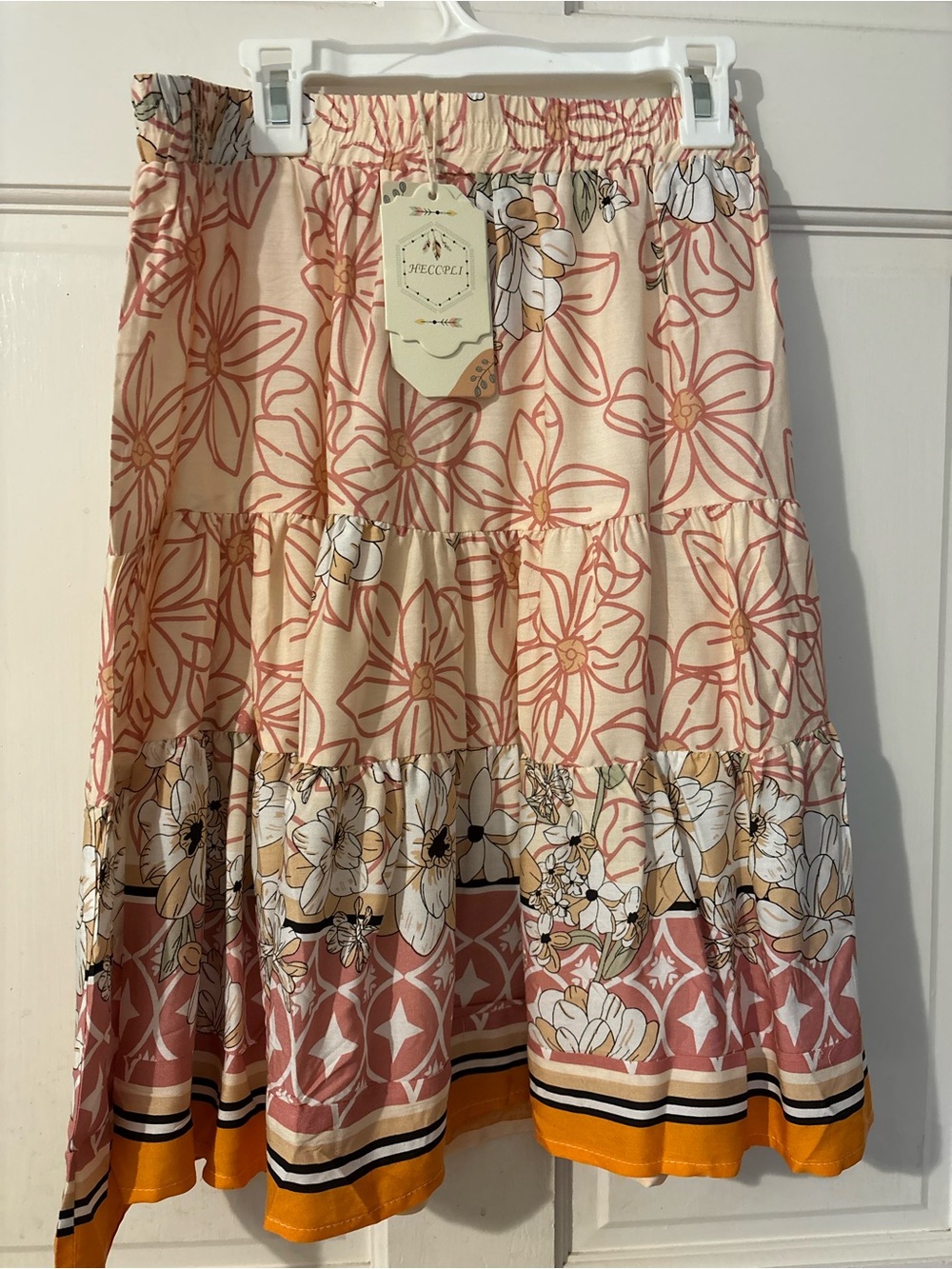 Floral Tiered A-Line Skirt in Peach Pink by Ecco